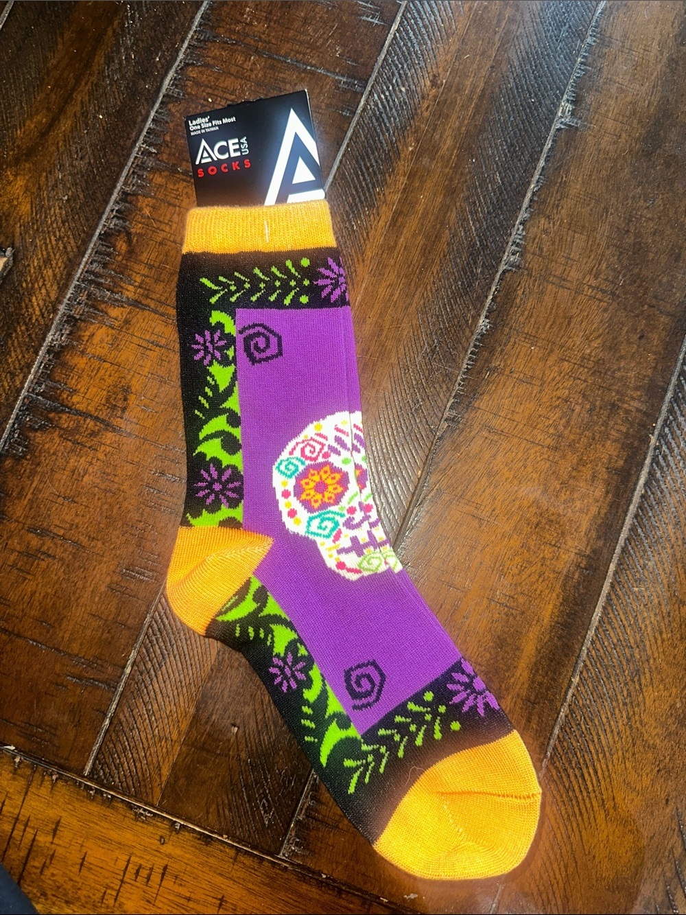 Purple, Orange & Green Sugar Skull Crew Socks